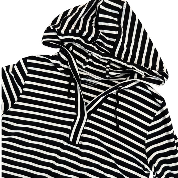 Coolibar Dresses & Skirts - Coolibar Catalina Hoodie Cover-Up Dress Pockets Black White Stripe UPF 50 Size L